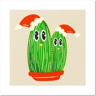 Festive Christmas Cactus Hats Posters and Art